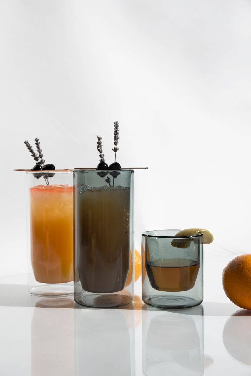 16 oz Double-Wall Gray Glass Set